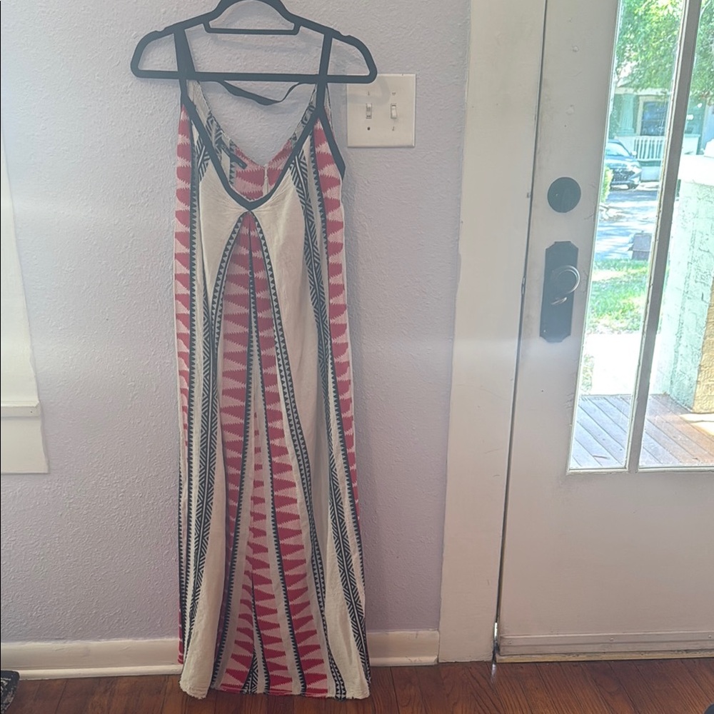 Cotton Red and Black Patterned Maxi Dress